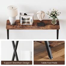 Mesa consola para recibidor, mesa auxiliar estrecha de 2 niveles con estructura metálica en forma de X, mesa de estilo industrial para pasillo con estante de almacenamiento, mesa decorativa delgada de madera para sala de estar, pasillo y vestíbulo. - Óxido marrón - Ver 6