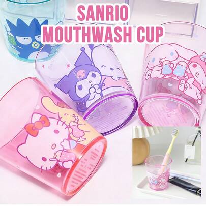 3pcs Sanrio Series Transparent Plastic Rinse Cup And Water Cup, Cute Hello Kitty, My Melody, Kuromi, Pudding, And Blue Twin Star Design, Durable And Shatterproof, Easy To Clean And Dry, Leak-Proof With Smooth Edges, Ideal For Bathroom Vanity, Shower, Dorm, Travel, Perfect Gift For Teenage Girls And Sanrio Fans