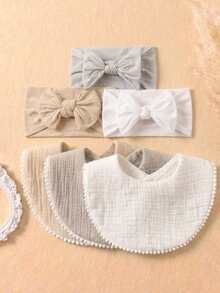 Set de 6 baberos de gasa de algodón de colores caramelo + Set de 6 diademas suaves y amigables con la piel de colores caramelo para bebé, adecuado para uso diario en todas las estaciones - Multicolor - Ver 10