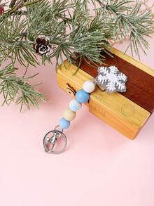 1pc Unique Snowflake Beaded Keychain, Adorable Snowflake Decor With Soft Wooden Beads Design, Perfect Christmas Stocking Stuffer Gift, Gift For Friends, Christmas Gift - Multicolor - View 4