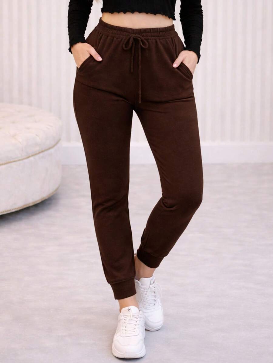 Women's High-Waisted Jogger Pants - Warm, Soft, And Comfortable - Rust Brown - View 1