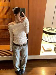 蕾丝吊带背心，露肩，百搭，显瘦，双面可穿，镂空白色休闲上衣 - 白色 - 查看 6