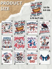 12 Stück patriotische UV DTF Becher Umhüllungen für Libbey Gläser, 4. Juli Unabhängigkeitstag Transferfolien, amerikanische Flagge & Weißkopfseeadler wasserfeste Aufkleber für DIY Tumblers, 2,75x3,5 Zoll - USA 05 - Übersicht 2