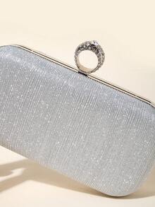 迷你奢华闪亮时尚盒包，金属链条新娘派对婚礼晚宴手拿包 - 銀色 - 查看 5
