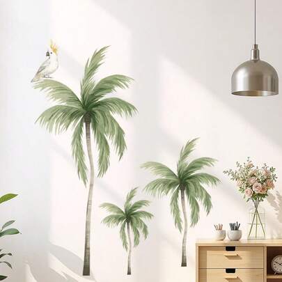 1 bộ tranh dán tường hình cây cọ vẽ màu nước, tranh dán tường rừng, giấy tự dính, thích hợp trang trí nhà cửa, phòng ốc, tường nhà, chất liệu PVC chống thấm nước, có thể tháo rời