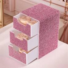 全镶钻三抽屉高端桌面收纳盒，珠宝化妆品收纳盒 - 彩色 - 查看 8