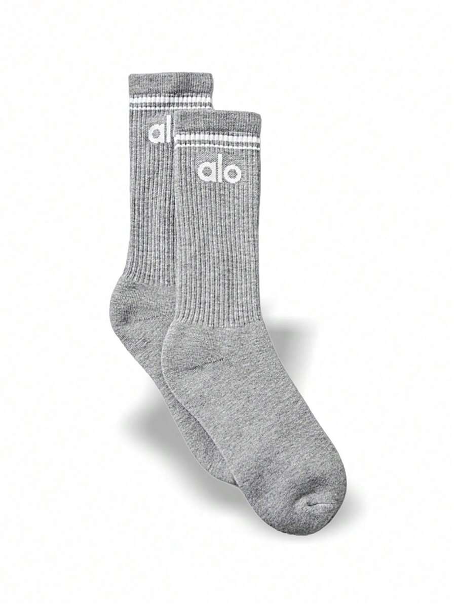 Alo Yoga 男女通用运动袜 吸汗透气保暖 装饰百搭纯色logo 弹性好 易洗速干 运动户外跑步瑜伽日常上学 男女通用灰色 A0357U-GREY - 灰色 - 查看 1