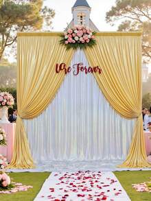 1/2pcs 145*210cm Shiny Silver/Gold Sequin Party Backdrop Curtain, Wrinkle-Resistant Colorful Glitter Backdrop, Wedding Birthday Photography Background, Baby Christening, Birthday Party, Photo Booth, Anniversary, Graduation Ceremony, Home Decor - View 5