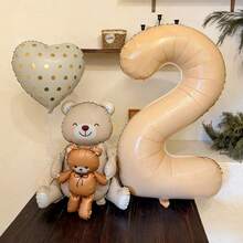 1/2/3/4pcs Sitting Brown Bear Balloon Set, Brown Base Balloons, Suitable For Birthday Party Atmosphere Decoration, Indoor Tabletop Gathering Arrangement, Wedding Ceremony & Theme Party Decor - Digital Bear - View 7