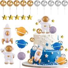 20 Stück Astronauten Tortendekoration Set, Weltraum Planet Rakete Themen Tortendekoration geeignet für Kindergeburtstage - Verschiedenfarbig - Übersicht 7