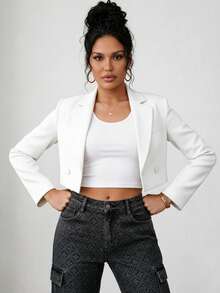 Blazer cruzado corto elegante para mujer en morado con mangas regulares - Blanco - Ver 2