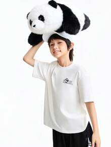 Annil Camiseta infantil de manga curta com gola redonda, suéter de tricô para crianças de tamanho médio e grande, blusa casual versátil. - white - Ver 3