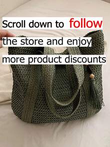 Esta bolsa de paja simple pero elegante es versátil y presenta un diseño de unicolor, lo que la convierte en ideal para los desplazamientos diarios. Combinando estética y practicidad, su diseño inspirado en la playa la convierte en el compañero perfecto para viajar, trabajar y hacer compras. - Verde - Ver 2