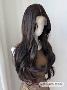 Tóc giả dài 26 inch màu đen, kiểu gợn sóng, tự nhiên, mượt mà và chân thực, làm từ chất liệu tổng hợp, phù hợp cho phụ nữ sử dụng hàng ngày. - màu đen - Xem 3