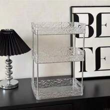 浴室必备！三层冰川纹理收纳架，防水防潮，梳妆台收纳架 - 透明 - 查看 5