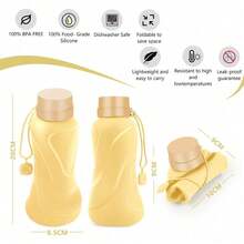 Foldable Leak Proof Silicone Water Bottle 650ml Reusable  Free Lightweight Portable For Travel Camping Hiking Sports Gym Yellow - 1 - 查看 3