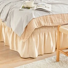 VOLTITO 1pc Elastic Bed Ruffle - Easy Wrap Around Ruffle - Microfiber Bed Skirt With Adjustable Elastic Belt 15 Inch Tailored Drop - Hotel Quality Bedskirt, Fade Resistant (T/F/Q/K) - Màu be - Xem 11