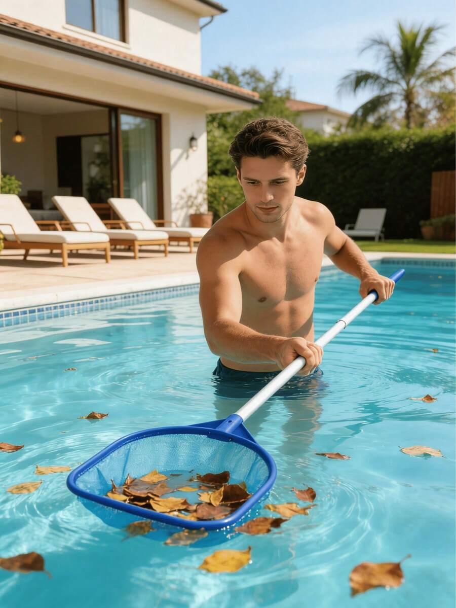 1pc Swimming Pool Leaf Skimmer With Handle, Detachable And Telescopic, Suitable For Cleaning Swimming Pools, Spas, Fish Ponds, Beaches, Scooping Net, Flat Net, Debris Removal - Cleaning Nets - View 1