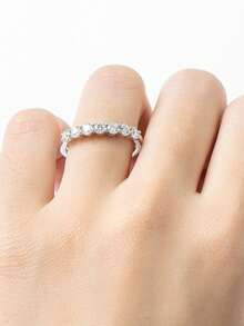 XUJIA 1 chiếc nhẫn cưới nữ bằng bạc sterling 925 đính 7 viên đá Moissanite tròn 3mm, kiểu dáng thời trang, thích hợp làm quà tặng kỷ niệm/sinh nhật. - Bạc - Xem 4