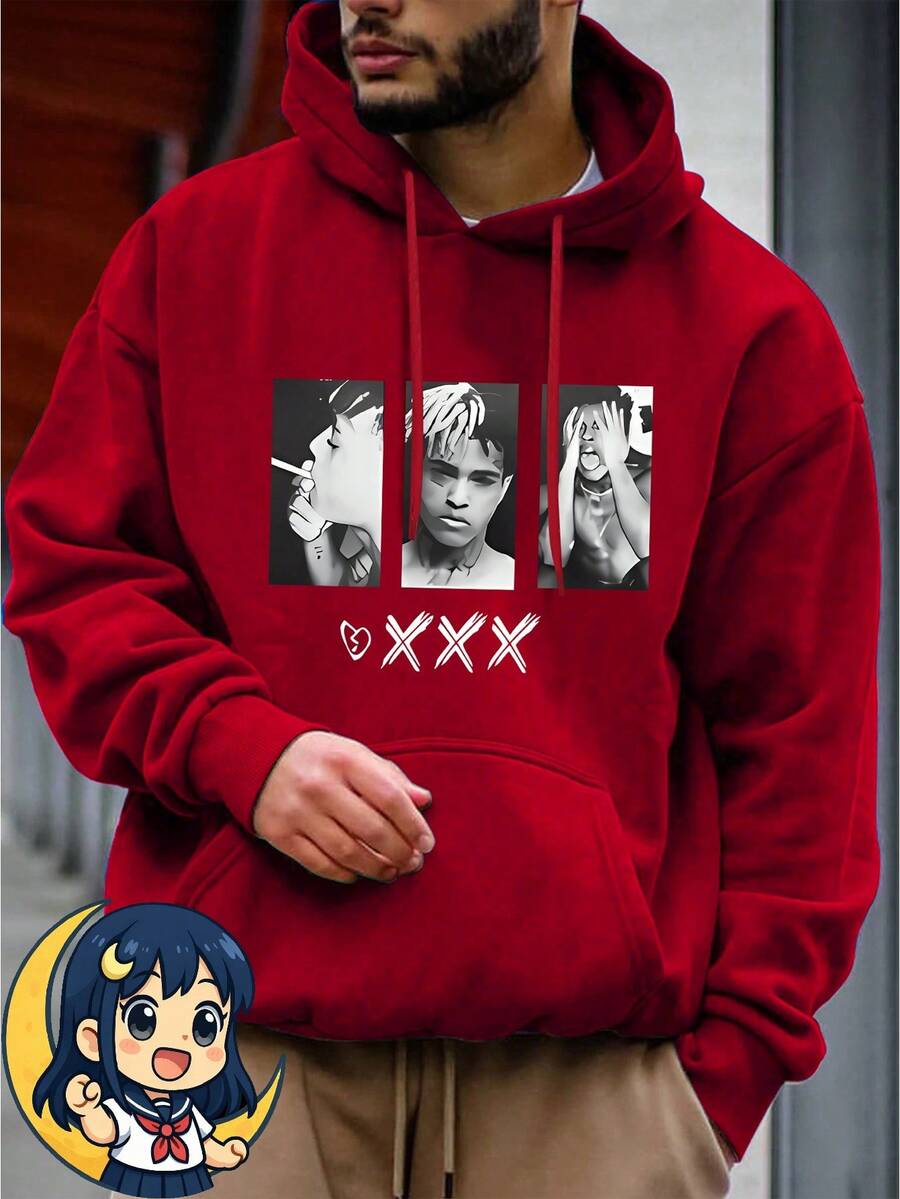 American Rapper Sweatshirt Xxtentacion International Rap Unisex Men's Women's 100% Cotton Top Premium Streetwear New Release Immediate Shipping Various Colors!! - 紅色 - 查看 1