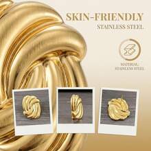 Vintage Stainless Steel Swirl Textured Earrings, A Fashionable And Unique Jewelry Choice For Women - Yellow Gold - View 8