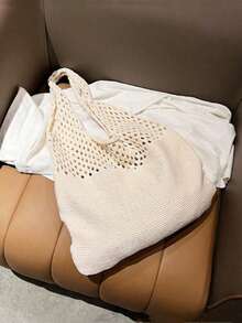 Crochet-Knit Large-Capacity Shoulder Bag, Everyday Casual Storage Tote Bag, Essential Travel Accessory, Perfectly Matched With Crochet-Knit Sets, A Must-Have Vacations, Summer, Holidays, And Beach, Crochet-Knit, Holiday-Ready. - Be - Xem 4