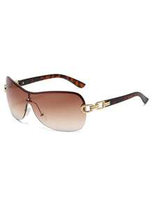 Gafas de moda unisex Y2K, gafas sin montura cuadradas extra grandes para mujeres, adecuadas para salidas de verano y vacaciones, ideales para la playa, el estilo casual de negocios, los viajes al aire libre, el regreso a la escuela con estilo universitario y diversas ocasiones en primavera y verano - Marrón Mocha - Ver 4