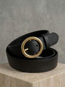 Women's Belt Set With Gold Metal Polka Dots, Synthetic Leather, Minimalist, Fashion Blogger Style, Unisex, Daily Use, Simple, Casual, 2024, Popular, Beautiful, Seasonal, Black, White, Brown, Caramel, Pink, Current Size, Stitched, Occasional, Versatile, Decorative, Vintage, 247 - 黑白 - 查看 3