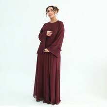 1Pcs Women's New Pure And Alluring High-End Round Neck Slim Fit Long Sleeve Dress - Màu Đỏ Sâu - Xem 3