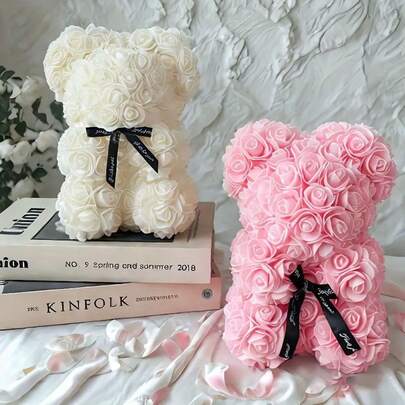 1pc 25cm Romantic Rose Teddy Bear, Rose Plush Bear, Flower Teddy, Suitable As Birthday, Anniversary Or Valentine's Day Gift For Mom, Friends, Also Suitable As Graduation Or Anniversary Gift