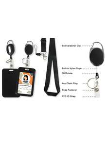 1个垂直滑动伸缩卡套 - 耐用塑料证件卡保护套，适用于办公、学校和钥匙卡 - 黑金设计，提升辨识度和时尚感，办公徽章夹 | 时尚徽章卷轴 | 塑料卡套，办公证件卡夹 - 彩色 - 查看 6