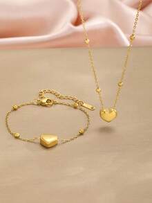 Bộ 2 món dây chuyền và vòng tay bằng thép không gỉ mạ vàng tinh tế với mặt dây chuyền chữ cái may mắn, quà tặng trang sức phù hợp để đeo hàng ngày. - Vàng - Xem 5