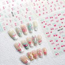 3/2Pcs 3D Cherry Bow Nail Stickers, Summer Fresh Mint Cherry Bow French Nail Art Design, Y2K Cute And Sweet Nail Decoration Self-Adhesive Paper, DIY Nail Salon Nail Supplies - Multicolor - View 4