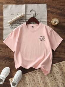 Tween Girls' Casual Funny Print Crew Neck Short Sleeve T-Shirt, Summer Top - Pink - View 6