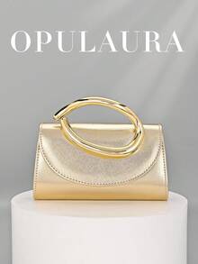 OpulAura Retro Solid Color Clutch Bag, Versatile Compact Purse, Fashionable PU Leather Handbag For Women, Suitable For Weddings, Parties, Galas, Dinners And Other Occasions - Gold - View 10