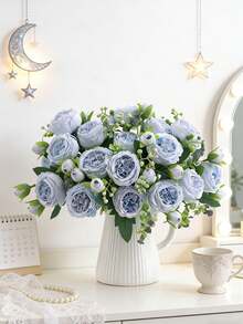 1/3 Peças Buquê de Flores Artificiais de Peônia e Rosa, Adequado para Decoração de Casamento, Plantas Artificiais, Decoração Interna, Decoração de Primavera, Decoração de Jardim de Outono, Decoração Central, Buquê de Noiva, Materiais de Decoração de Bolo DIY, Materiais de Coroa, Decoração de Vaso de Quarto, Jardim Externo, Festa de Aniversário, Decoração de Evento, Presente do Dia dos Namorados, Decoração de Ano Novo, Presente de Formatura, Etc. - Azul - Visão 9