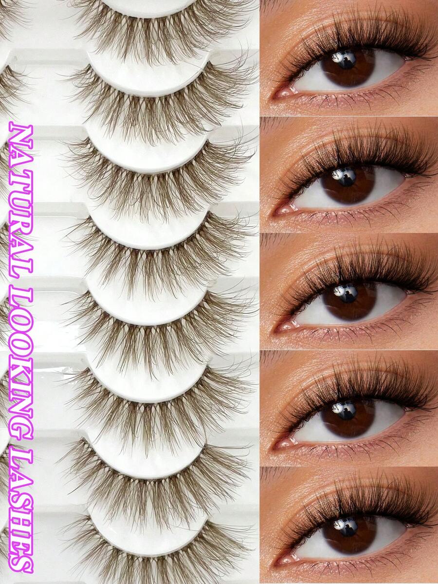 10 Cặp Mi Giả ENCHUW Kiểu Dáng Tự Nhiên Với Dải Trong Suốt, Mi Giả Lông Chồn Mềm Mịn, Giúp Dài Mi, Dùng Để Trang Điểm Nối Mi - màu nâu - Xem 1