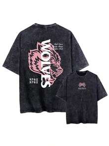 Graphic Tees Men, 2026 Darc Wolf Vintage Print, 230g Washed Cotton Crew Neck Short Sleeve T-Shirt, Loose Summer Gym Tee, Fitness Weight Training, Big And Tall, Free Shipping - 黑色 - 查看 9