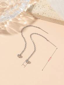 1 Pair Minimalist Stainless Steel Ball Dangle Earrings, Student Style Earrings, Gift For Best Friends - Steel - View 3