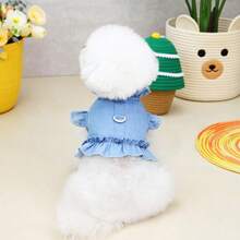 7pcs1 New Two-Legged Traction Buckle Vest Imitation Denim Spring And Autumn Clothes Bichon Teddy Pomeranian Small Dog Pet Clothes - Blue - View 6