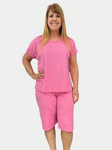 Kit 2 Pijama Pescador Conjunto Feminino de Dormir  Manga Curta Malha até o Joelho Capri Linha Noite - Estampas Variadas - Visão 9