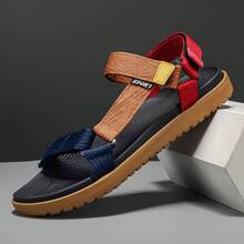 Sandalias casuales de hombre con tela de color contrastante y cierre de gancho y bucle, para uso en exteriores en verano - Marrón - Ver 5
