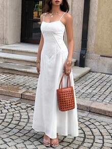 Unadoll Women's Summer Elegant White Butterfly Embroidery Maxi Dress, Spaghetti Strap Lace-Up Back A-Line Flowy Dress For Vacation & Party - White - View 8
