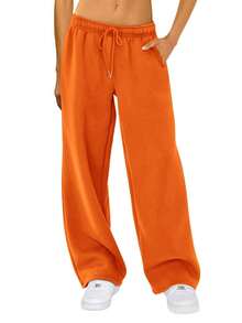 Women's Casual Joggers Sweatpants Solid Color Drawstring High Waist Wide Leg Trousers - Orange - View 1