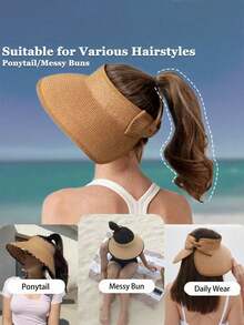 Women's Wide Brim Foldable Sun Hat, UPF50+ Sun Protection, Packable Beach Hat, Bohemian Style Bowknot, Summer - MultiWarna - View 4