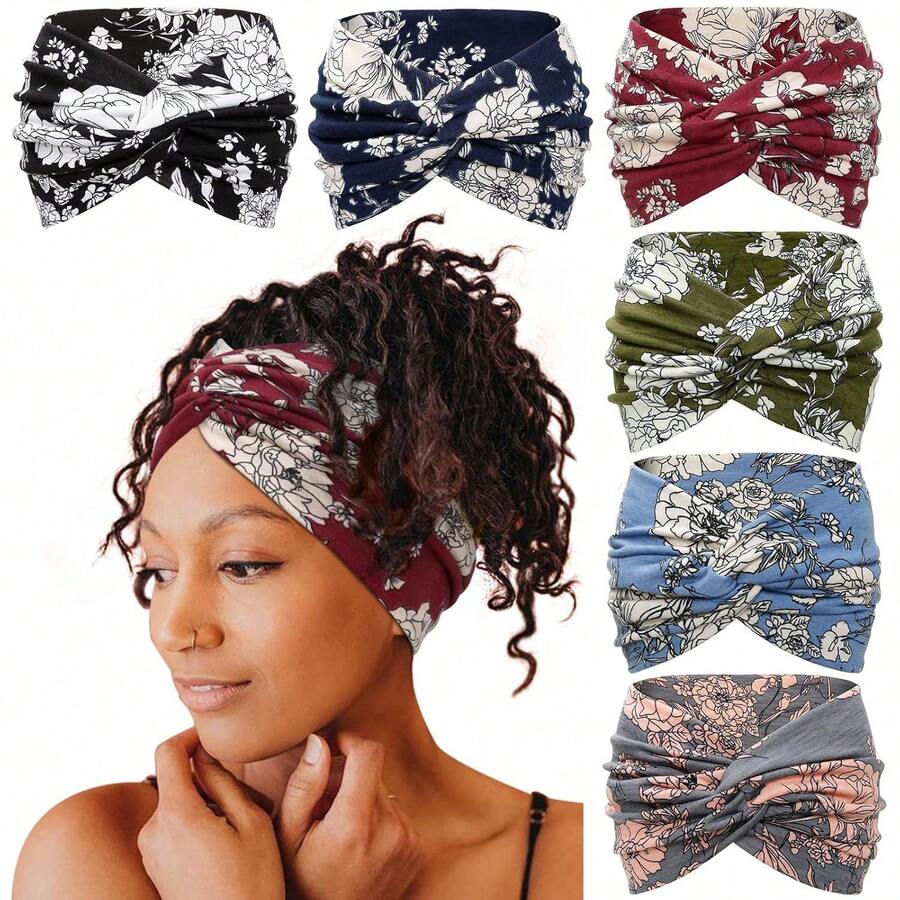 1pc Women's Bohemian Floral Print Criss-Cross Headband, Elastic & Comfortable, Suitable For Casual, Sportswear, Practical & Fashionable Hair Accessory For Women, Applicable For Beach, Bride And Other Occasions - Headband - View 1
