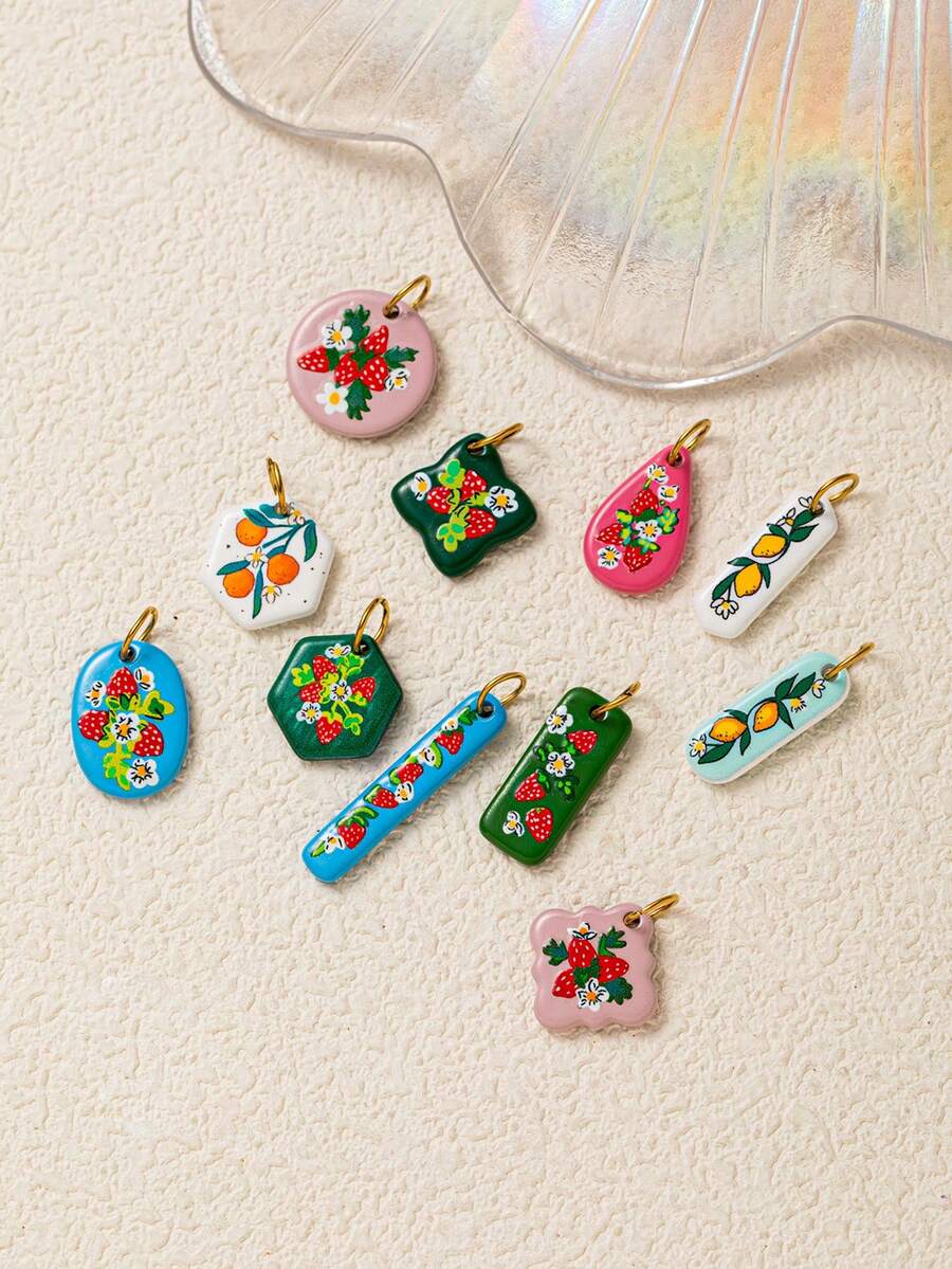 1pc Fruit Series Jewelry Pendant Accessories, Including Orange, Lemon, Strawberry Pattern Elements. Made Of 18K Electroplated Stainless Steel, Suitable For Daily Bag Decoration, Charming Ladies Necklace Pendant, Bracelet Pendant, Phone Strap Pendant, Keychain Pendant - Multicolor - View 1