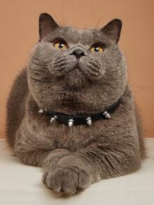 Leather Bullet Rivet Pet Collar Rivet Pet Collar Leather Anti-Bite Accessories - Black - View 1