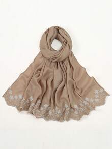 1条珍珠刺绣雪纺围巾，时尚柔软头巾，防晒披肩，节日礼物 - 彩色 - 查看 22