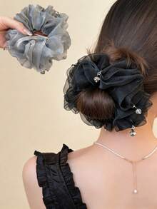 1 chiếc dây buộc tóc lớn, chất liệu lưới ánh ngọc trai và organza, phụ kiện buộc tóc đuôi ngựa. - Nhiều màu - Xem 7